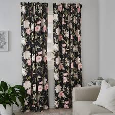 Black And Gold Pattern Curtains Rosenmott Blackout Curtains 1 Pair Black Floral Patterned 57x98 Ikea In 2020 Floral Curtains Block Out Curtains Black Curtains Living Room