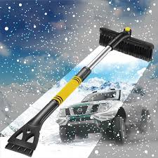 Foam head for quick snow clearing that will not scratch your windshield. Car Snow Brush Extendable Snow Removal With Ice Scraper Foam Grip Detachable Snow Ice Removal No Scratch Winter Cleaning Tool For Car Auto Truck Suv Windshield Windows Yellow Black