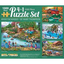 Place the colorful pieces in the right spots to complete a puzzle. Bits And Pieces 4 In 1 Multi Pack Set Of 500 Piece Jigsaw Puzzle For Adults River Escapades 500 Pc Country Water Scene Jigsaw By Artist Mary Thompson Walmart Com