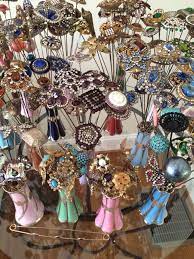 Small Part Of My Collection Notice They Are All In Sterling Silver Overlay Hatpin Holders My Favorites Hat Pins Antique Hats Hats Vintage