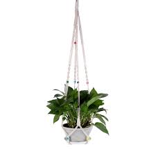 Scoolr Macrame Plant Hanger Cotton Rope Wall Hanger Indoor Plant Pots Hanging Planter Basket With Key Ring And Boho Beads Home Decoration For Ceiling Outdoor Garden Balcony Hanging Basket Holder Buy Online