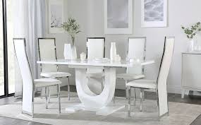 Savoy round white marble and chrome dining table with 4 perth taupe leather chairs. Oslo White High Gloss Extending Dining Table With 4 Celeste White Leather Chairs Furniture White Leather Chair White Dining Chairs Oak Extending Dining Table
