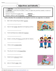 Which word in the following sentence is a verb? Adjectives And Adverbs Worksheets