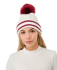Knit Pom Varsity Beanie In Burgundy