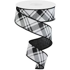 Black And White Plaid Ribbon Wired 1 5 Diagonal Stripe And Check Ribbon Black 10 Yards Black And White Ribbon Plaid Ribbon Wired Ribbon