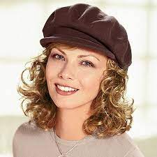In Light Brownish Blonde 14 Shown With Cotton Knit Newsboy 7784 Buy The Halo With The Hat And Save 4 Cancer Wigs Hair Pieces Halo Hair
