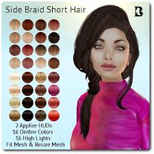 Nothing has a way of making a hairstyle to stand out like a color. Second Life Marketplace Blackburns Side Braid Short Hair Fit Resize With Appliers