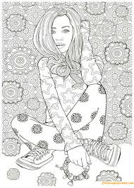 A very complex coloring book for girls with flowers, patterns, a frame and thousands of small details. Woman Model Illustration Coloring Pages Hard Coloring Pages Coloring Pages For Kids And Adults