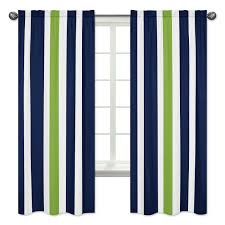 Blue curtains, drapes, and valances can enhance the overall design scheme in a traditional room. Window Treatment Panels For Navy Blue And Lime Green Stripe Collection Set Of 2 Only 54 99