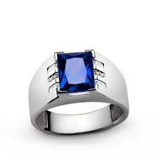 Men S Wedding Ring Sapphire And Natural Diamonds Men Solid S925 Silver Ring Male Blue Gemstone Rin Blue Gemstone Rings Mens Gemstone Rings Mens Sapphire Ring