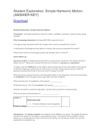 Student Exploration Simple Harmonic Motion Answer Key Flip Book Pages 1 4 Pubhtml5