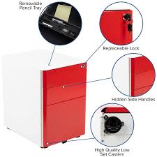 Includes two locking utility drawers and one file drawer with radius pulls that match the brigade 800 series lateral files. Flash Furniture 3 Drawer Smooth Modern Mobile File Cabinet In White And Red Hz Chpl 02 Red Wh Gg