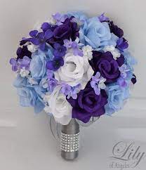 Great savings & free delivery / collection on many items. Wedding Bouquet Silk Flowers Bridal Party Bouquet Ceremony Decoration Centerpieces 17 Piece Package Purple Blue Lily Of Angeles Purple Wedding Flowers Purple Wedding Bouquets Bridal Party Bouquets