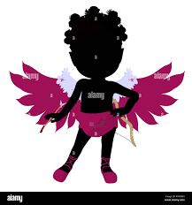 Little african american cupid girl on a white background Stock Photo - Alamy