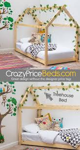 Treehouse House Style Natural Pine Wooden Kids Bed Frame Single Kids Bed Frames Kid Beds Safari Toddler Room