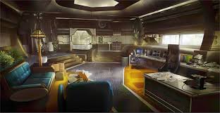 Modern interior has an emphasization on white. Tyler Edlin Interior Concept Art Sci Fi Concept Art Sci Fi House Sci Fi Office