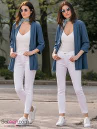 127 135 2295 Indigo Truvakar Kol Ceket 102 1322 Beyaz Dar Paca Pantolon Kadin Giyim Moda Stilleri Kadin
