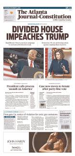 Here S How Newspapers Around The Country Covered Impeachment On Their Front Pages Thehill In 2020 Newspaper Front Pages Atlanta Journal Newspapers