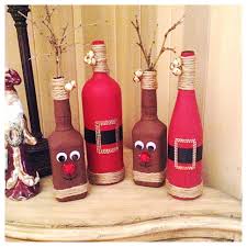 Diy Christmas Decor Reindeer From Old Whiskey Bottles And Santas From Old Wine Bottles Christmas Crafts Decorations Christmas Wine Bottles Bottles Decoration