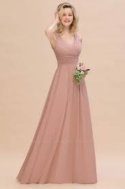 Elegant V Neck Dusty Rose Chiffon Bridesmaid Dress With Ruffle In 2020 Dusty Pink Bridesmaid Dresses Affordable Bridesmaid Dresses Ruffles Bridesmaid Dresses