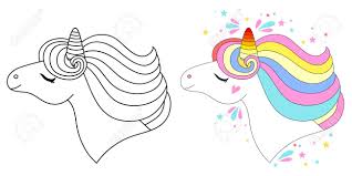 You may even spot an ariel lookalike in this bunch o. Cute Unicorn Face Vector Illustration For Coloring Book White Unicorn With Rainbow Hair Set Of Colored An Outline Versions Royalty Free Cliparts Vectors And Stock Illustration Image 148041593