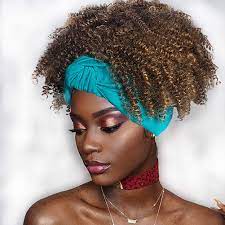 Buy Aisaide Brown Headband Wig Short Afro Kinky Curly Wigs for Black Women  Wrap Wig 2 in 1 Synthetic Curly Hair Wigs with Blue f Kinky Curly Wig with  Headband Attached Full