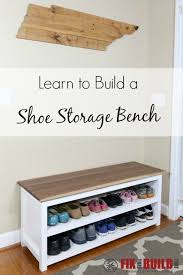 Entryway bench, farmhouse storage bench, shoe storage, bench with shelf, storage bench, mudroom, distressed. Diy Entryway Shoe Storage Bench Fixthisbuildthat Shoe Storage Bench Diy Diy Storage Bench Diy Entryway Bench