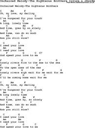 Love Song Lyrics For Unchained Melody The Righteous Brothers With Chords For Ukulele Guitar Ban Ukulele Chords Songs Unchained Melody Guitar Chords For Songs