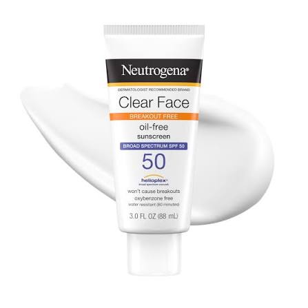Amazon.com: Neutrogena Clear Face Sunscreen Lotion SPF 50, 3 fl. oz | For Acne-Prone Skin, Broad Spectrum UVA/UVB Protection, Fragrance-Free, Oxybenzone-Free, Water-Resistant