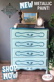 Stunning In Metallic Add Dixie Belle Moonshine Metallic Paint With White Lightning Mint Julep Blue Painted Furniture Painting Furniture Diy Dixie Belle Paint