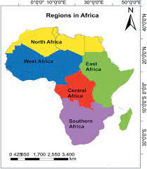 Map Of Africa Showing Its Five Main Regions Download Scientific Diagram Africa Map South Africa Map Africa