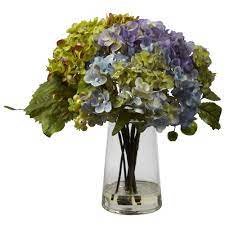 Artificial Flowers Hydrangea With Glass Vase Silk Flowers Hydrangea Arrangements Vase Arrangements Plant Decor