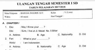 Soal Uts Semester 1 Bahasa Inggris K13 Kelas 5 Sekolahdasar Net