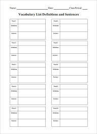 8 Blank Vocabulary Worksheet Templates Free Word Pdf