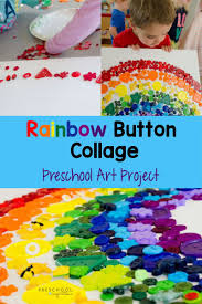 Rainbow Button Collage Canvas Art Easy Preschool Art Projects Preschool Arts And Crafts Rainbow Buttons