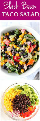 Black Bean Taco Salad With Lime Vinaigrette Black Bean Taco Salad Recipe Lighter Version Of The Classic Taco Salad Packed With Vegetables And Black B Black Bean Taco Salad Recipe Salad Recipes Recipes