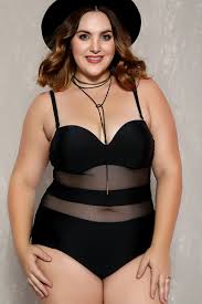 Sexy Black Sheer Paneled One Piece Plus Size Swimsuit