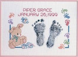 A wonderful piece to tuck into a book gift. Birth Footprints Baby Cross Stitch Kits Baby Cross Stitch Patterns Cross Stitch Baby