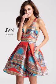 Jvn Short Cocktail Homecoming Jvn57121 Printed Short Dresses Dresses Short Dresses