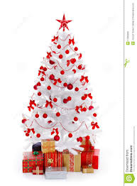 White Christmas Tree With Gifts And Red Decoration White Christmas Tree Decorations Christmas Tree Decorations Christmas Tree With Presents