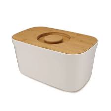 Natural colored sustainable bamboo lids. Joseph Joseph Bread Bin With Bamboo Lid White Design Is This