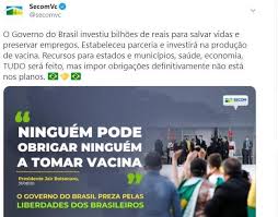 Bolsonaro prometeu vacinar um milhão de brasileiros por dia já nos próximos dias. Ninguem Pode Obrigar Ninguem A Tomar Vacina Diz Bolsonaro Nsc Total