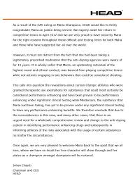 Chairman of mgmt board & ceo. Head Tennis Statement From Head Chairman And Ceo Johan Eliasch Regarding The Cas Ruling Of Maria Sharapova Facebook