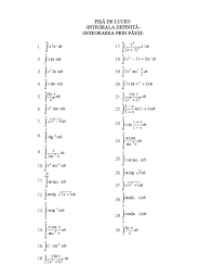Aplicand operatia de integrare , vom avea ; Integrarea Prin PÄƒrÅ£i FisÄƒ De Lucru Clase De Seral M2 Integrala DefinitÄƒ