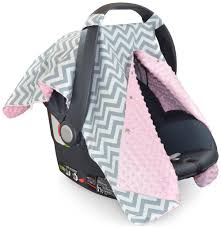 Chevron Car Seat Canopy With Baby Pink Dot Minky And Peekaboo Opening Car Seats Baby Car Seats Baby Carseat Canopy