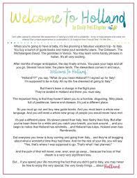 Welcome To Holland Poem By Emily Kingsley Williams Syndrome Awareness Welcome To Holland Poetry For Kids Disability
