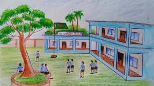 How To Draw School Scene Step By Step Very Easy Art Video Youtube
