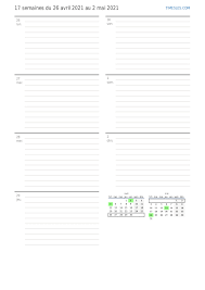 Calendrier 2021 semaine à imprimer gratuit. Semaine 17 2021 Le Calendrier