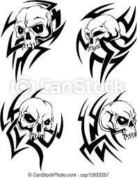 Drawing a cute cartoon drawing is easy in this drawing tutorial. Tribal Skull Tattoos Skull Tattoos Set Of Black And White Vector Illustrations Canstock