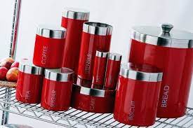 Put some country accessories in the heart of the home and make it even more welcoming. Sculpture Of Kitchen Canister Sets In Red Color Glass Canister Set Kitchen Canister Sets Canister Sets